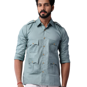Comfy Turquoise Blue Hunting Style Shirt Men Outdoor Comfort - Vibrant Menswear | Jaipurio